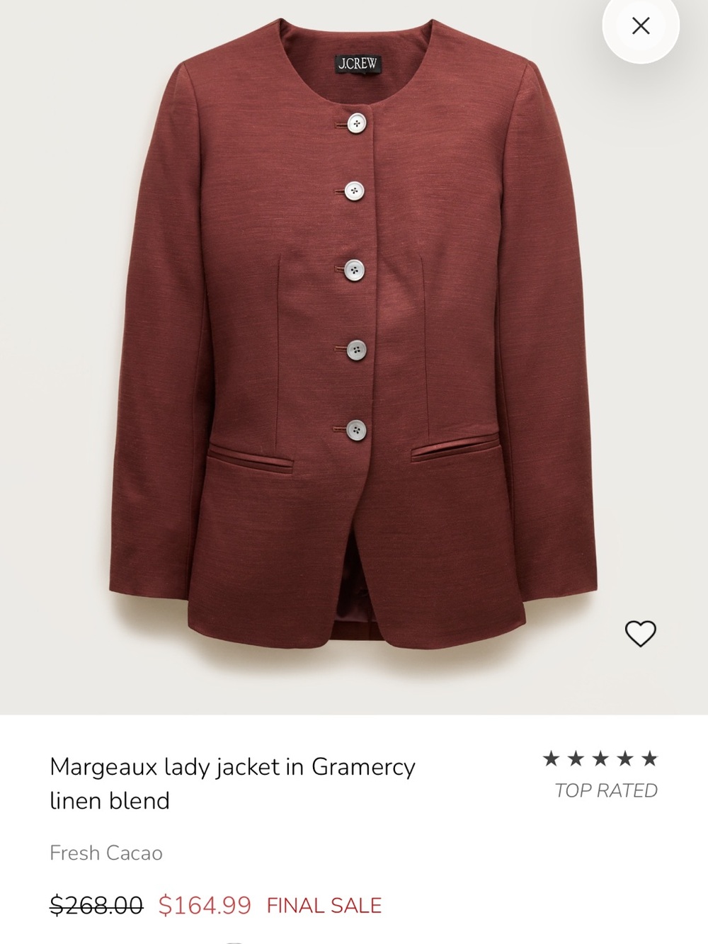 J. Crew Margaux Lady Jacket in Fresh Cacao